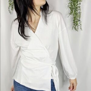 J.Crew White wrap long sleeve top size S
